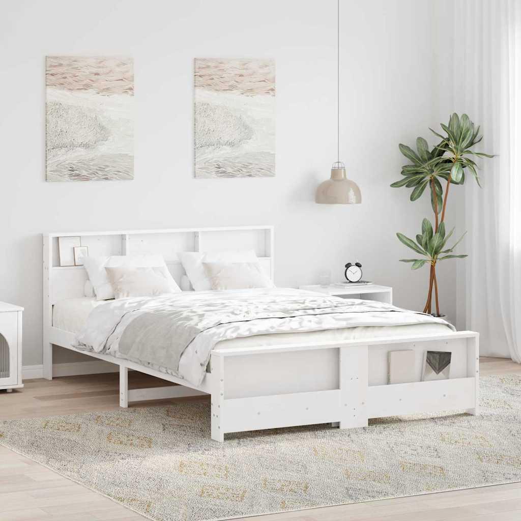 Sengestel med hovedgærde Hvid 140 x 200 cm Massivt fyrretræ