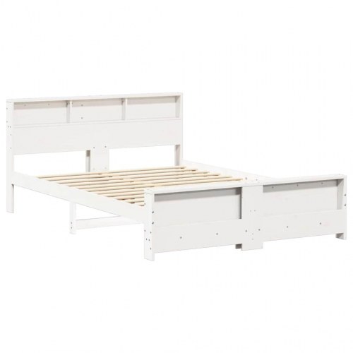 Sengestel med hylde 140 x 200 cm i massivt fyrretræ - hvid