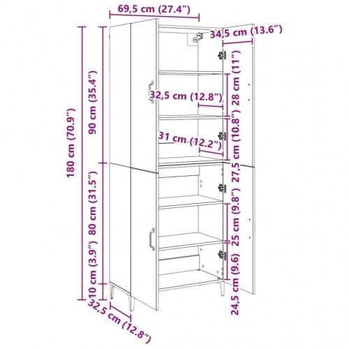 Højskab sort eg 69,5 x 34 x 180 cm
