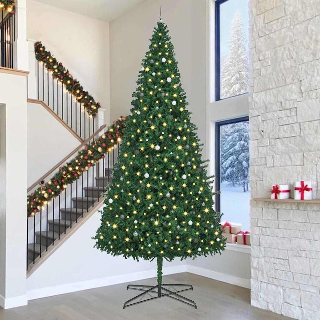 Juletræ med dekorative strenglamper grøn 400 cm PVC