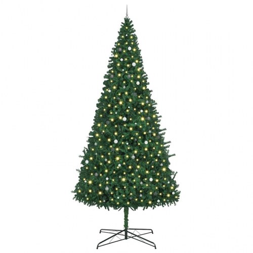 Juletræ med dekorative strenglamper grøn 400 cm PVC