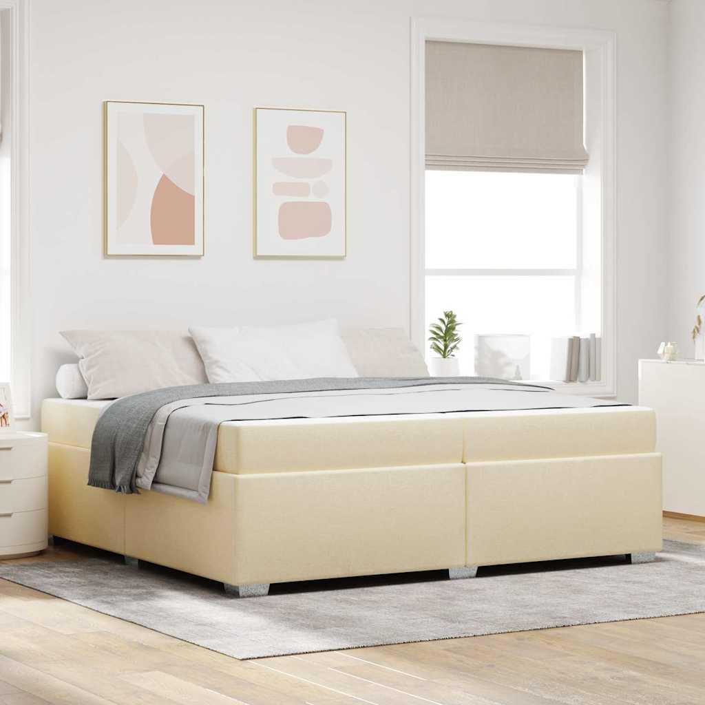Sengestel med madras - creme stof, 200 x 200 cm