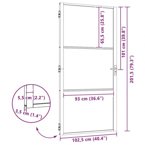 Indvendig Dør Sort 102.5 x 201.5 cm hærdet glas og Aluminium