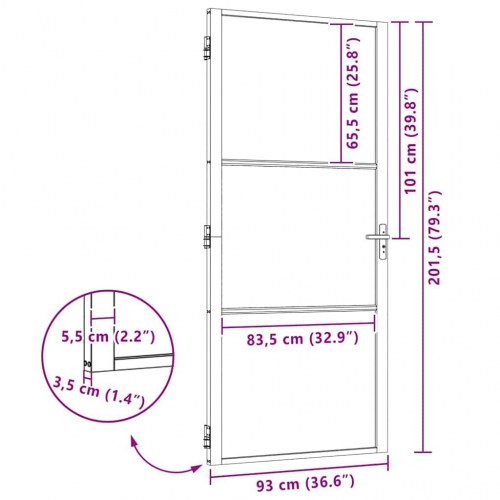Indvendig Dør Sort 93 x 201.5 cm hærdet glas og Aluminium