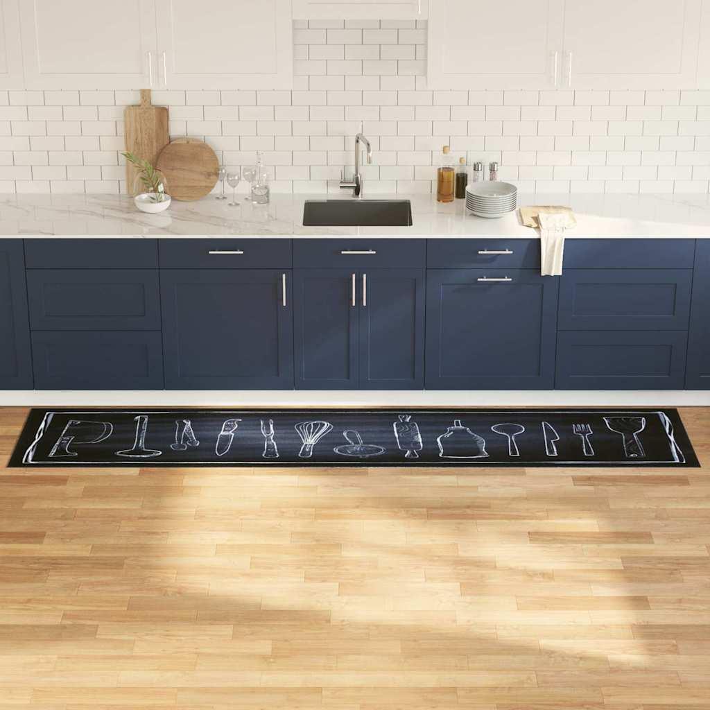 Køkken tæppe Toile Sort 300 x 60 cm Fløjl