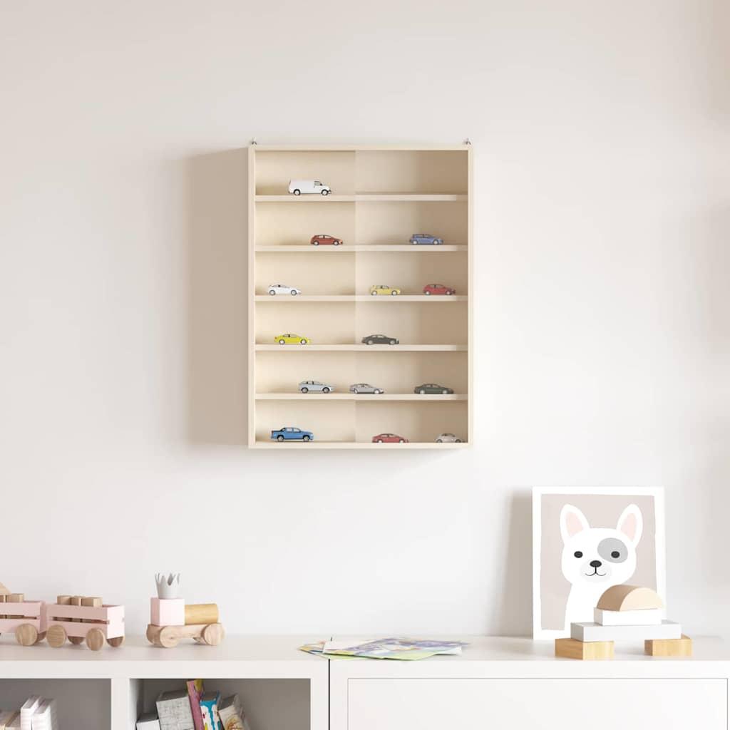 Vægdisplaykasse med skydedør beige 40 x 8,5 x 54 cm i krydsfinér