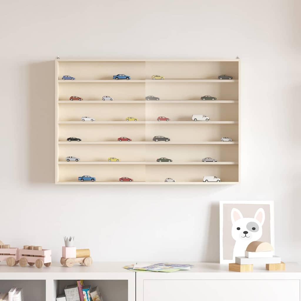 Vægdisplaykasse med hylder - beige krydsfinér 80 × 8,5 × 54 cm med skydedør