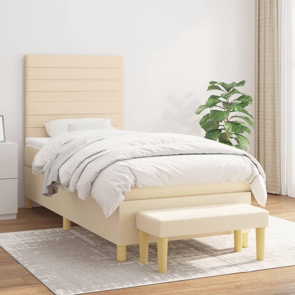 Kontinentalseng med madras 90x190 cm - stof, cremefarvet