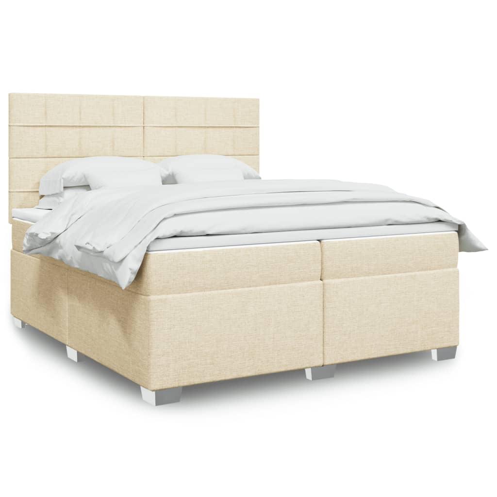 Kontinentalseng med madras 200x200 cm - stof, cremefarvet