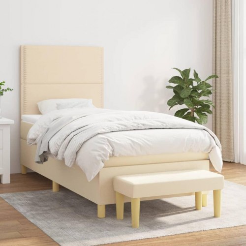 Kontinentalseng med madras 90×190 cm - stof, cremefarvet