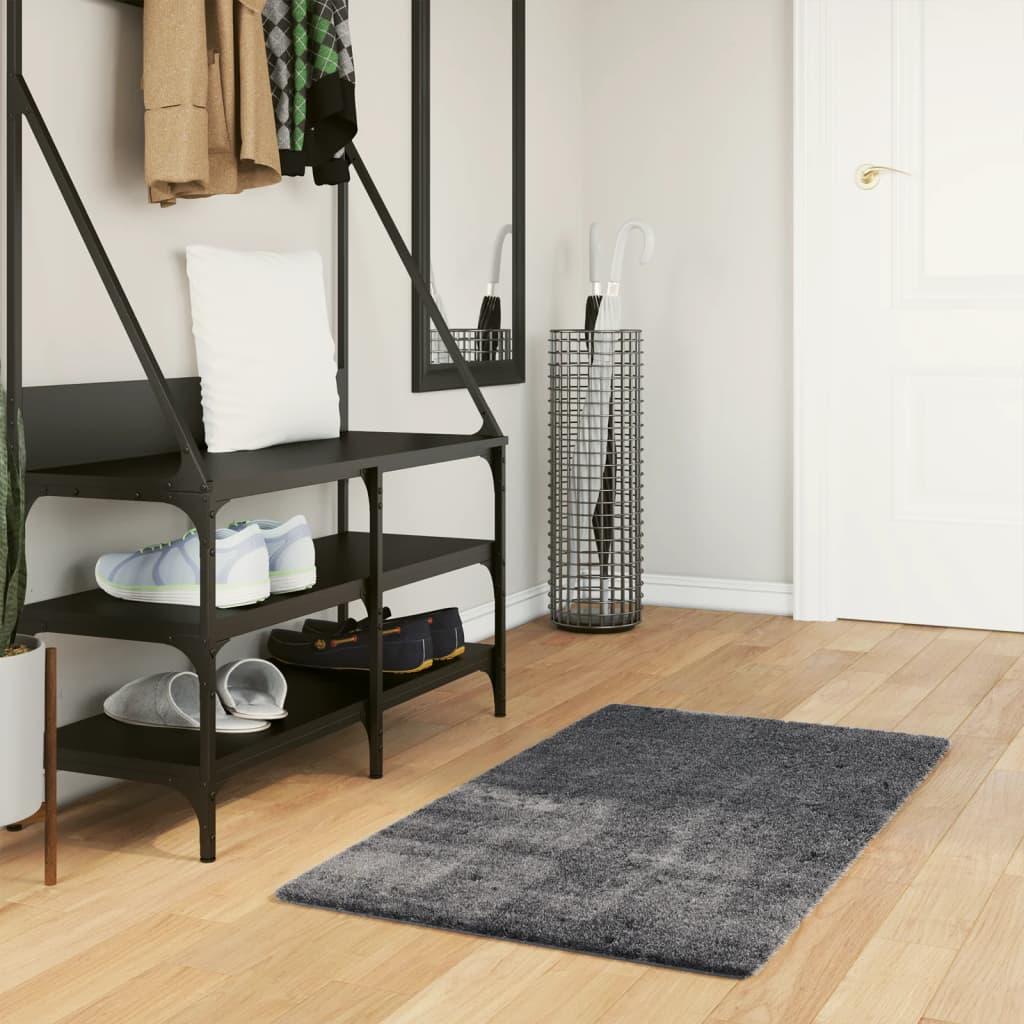 Gulvtæppe HUARTE 60x110 cm kort luv og vaskbart antracitgrå