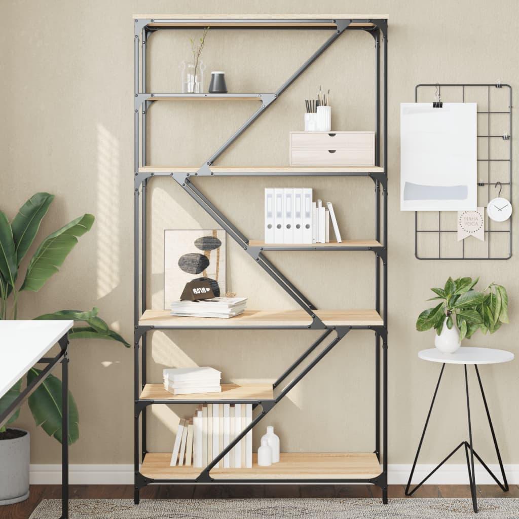 Bogreol i industriel stil - 91×36×176 cm, sonoma-eg med stålstel