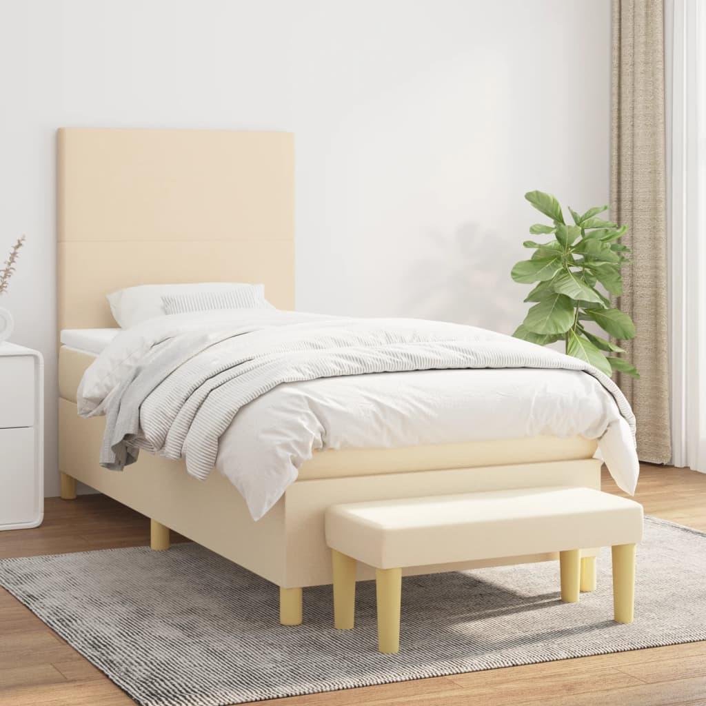 Kontinentalseng med madras 90×200 cm - stof, cremefarvet