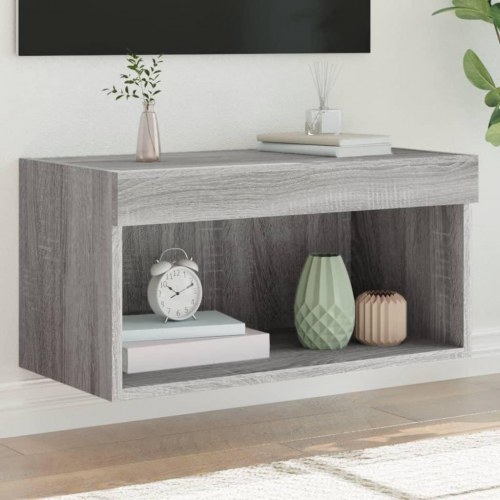 Tv-bord 60×30×30 cm med RGB LED-lys - grå sonoma-eg, væghængt