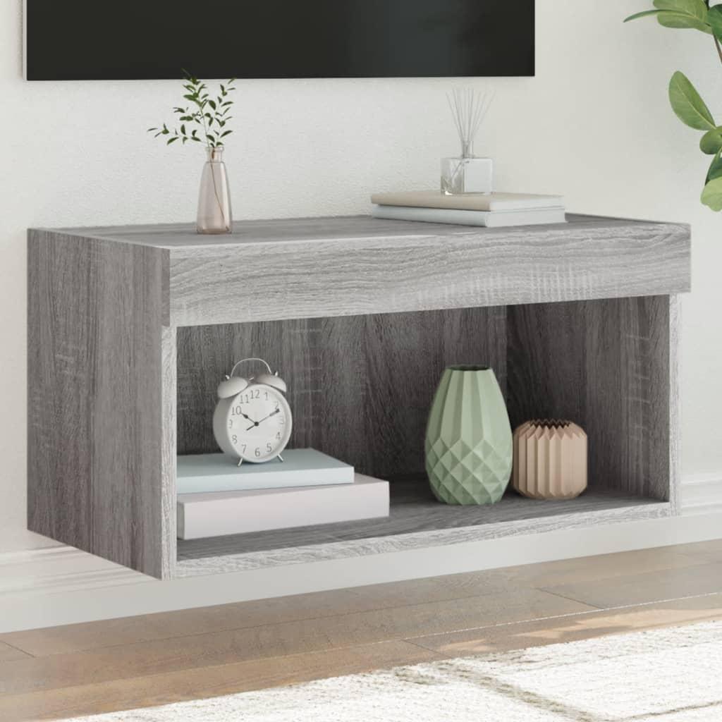 Sengebord Med Led-Lys Væghængt - 1 / 60 cm / Grå sonoma-eg
