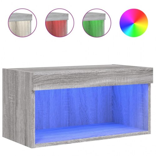 Tv-bord 60×30×30 cm med RGB LED-lys - grå sonoma-eg, væghængt