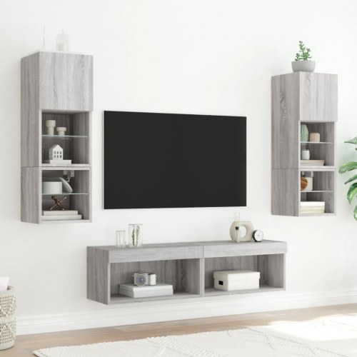 Tv-bord 60×30×30 cm med RGB LED-lys - grå sonoma-eg, væghængt