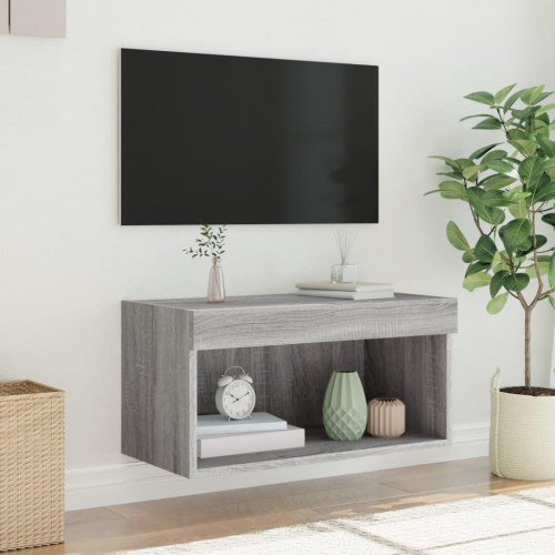 Tv-bord 60×30×30 cm med RGB LED-lys - grå sonoma-eg, væghængt