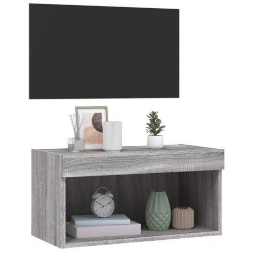 Tv-bord 60×30×30 cm med RGB LED-lys - grå sonoma-eg, væghængt