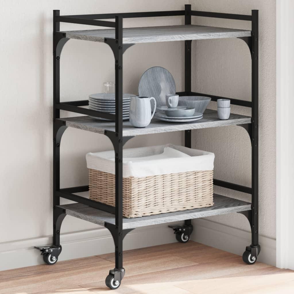Køkkenvogn med 3 hylder - 50 × 35 × 75,5 cm, konstrueret træ i grå sonoma-eg