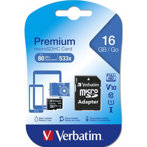 Verbatim Premium microSDHC-kort 16 GB med adapter