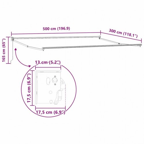 Markise Hvid 5 x 3 m Metal