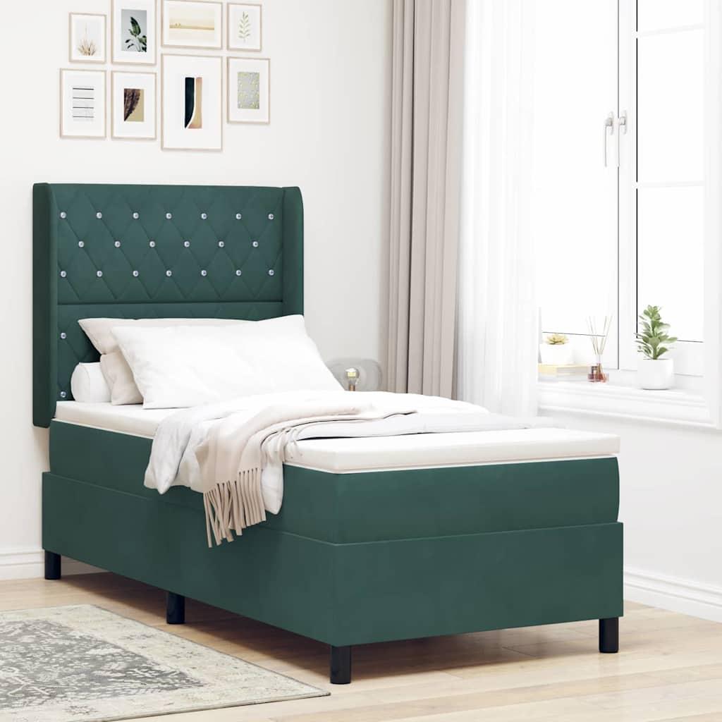 vidaXL Box spring seng med madras med LED Mørkegrøn 90 x 190 cm Fløjl