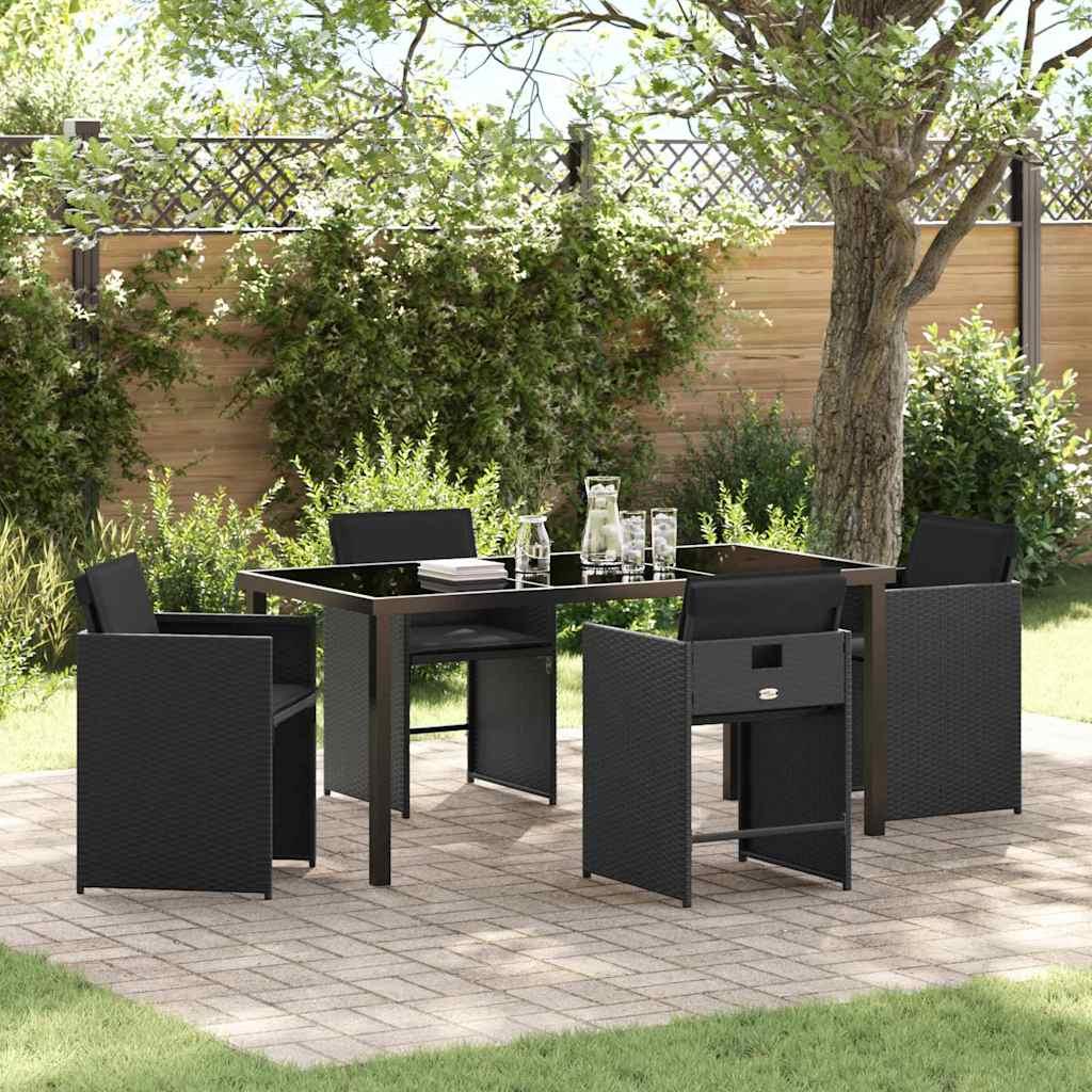 Have spisebordssæt i sort polyrattan - 5 dele (1 bord + 4 stole)
