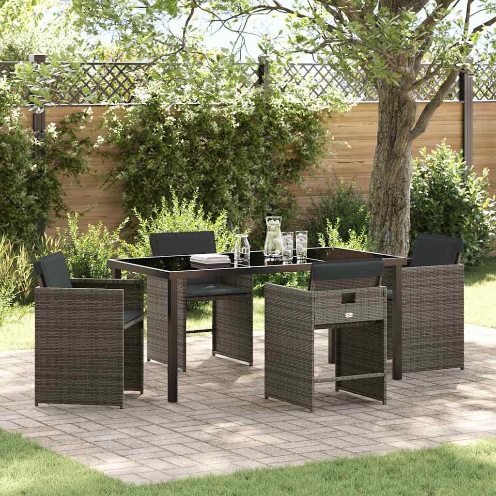 Have spisebordssæt i grå polyrattan - 5 dele, 4 pladser