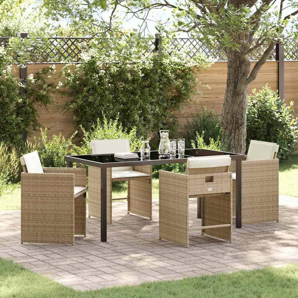Have spisebordssæt i beige polyrattan - 5 dele, 4 pladser