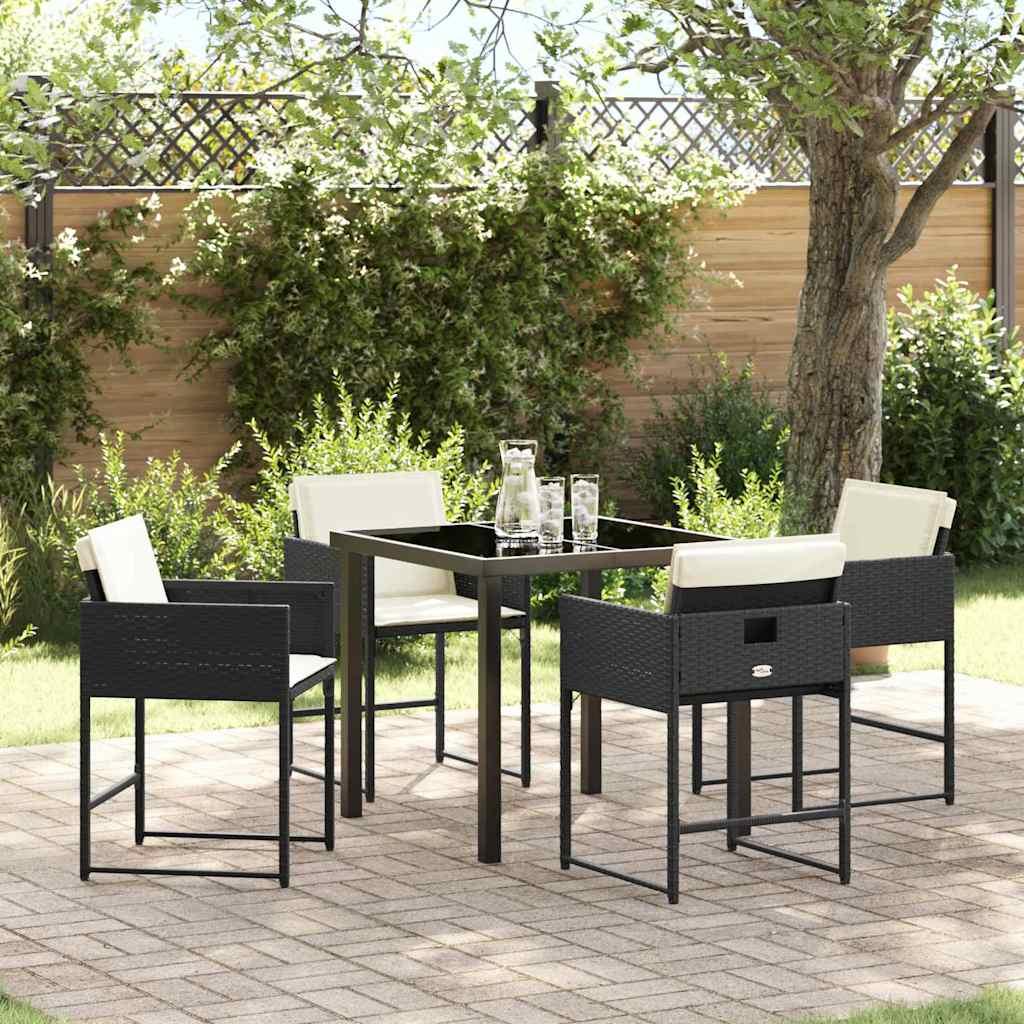 Have spisebordssæt i sort polyrattan - 5 dele med glasbord