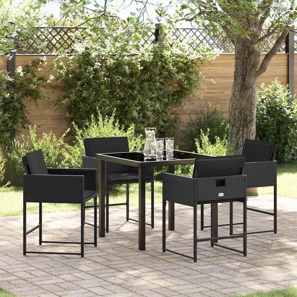 Have spisebordssæt i sort polyrattan - 5 dele med glasbord