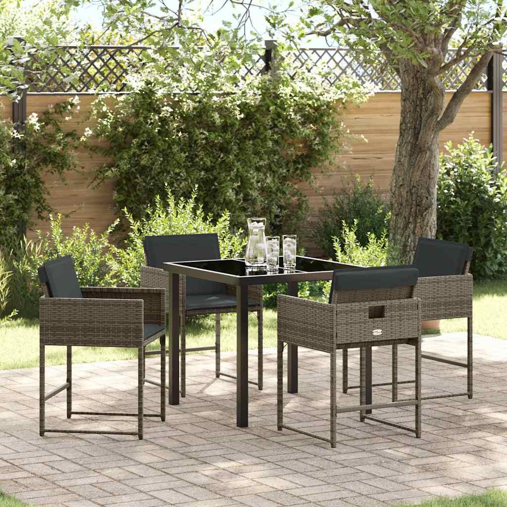 Have spisebordssæt i grå polyrattan - 5 dele med glasbord