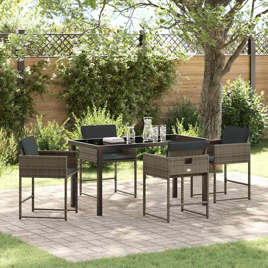 Have spisebordssæt i grå polyrattan - 5 dele med glasbord