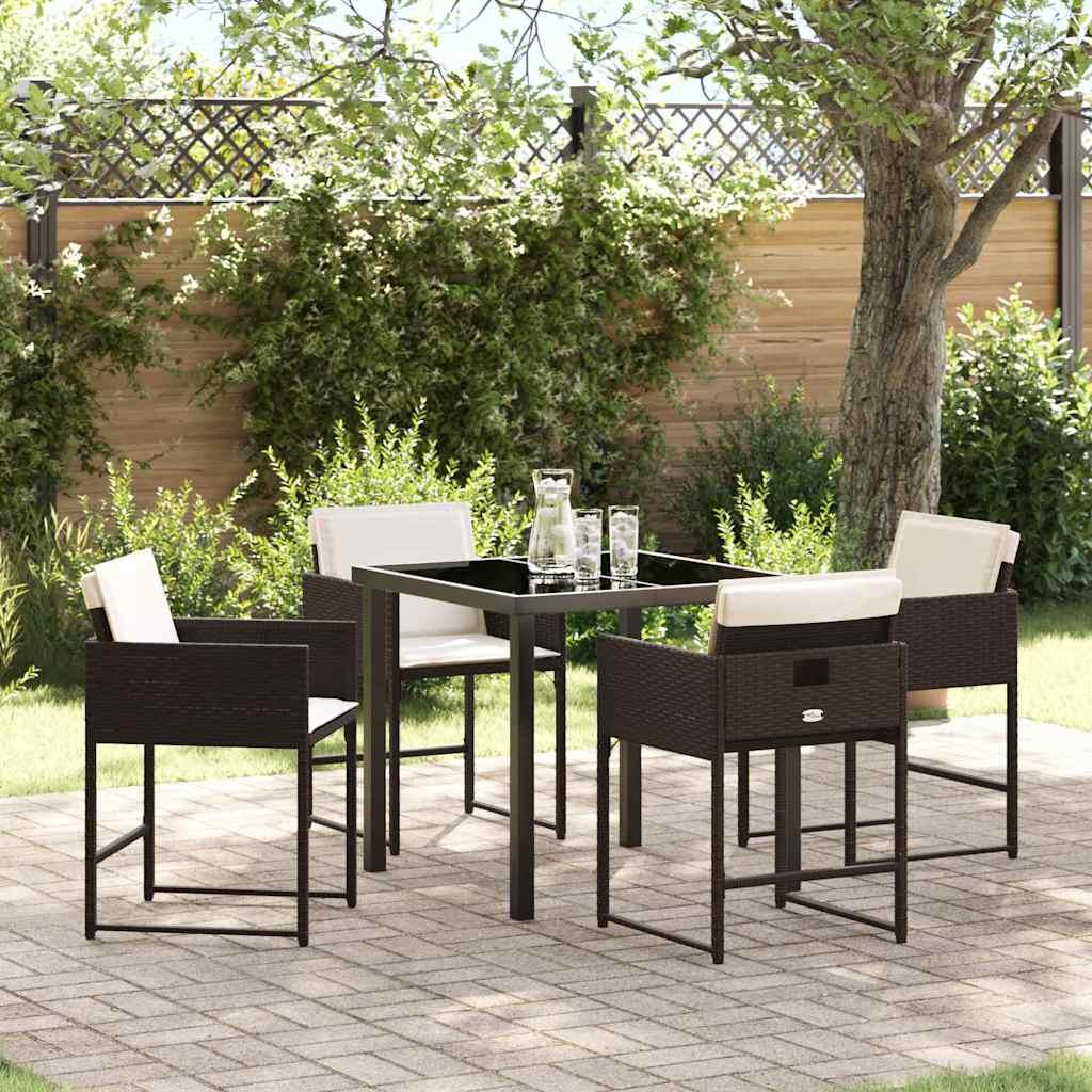Have spisebordssæt i brun polyrattan - 5 dele med glasbord
