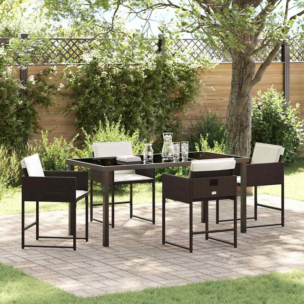 Have spisebordssæt i brun polyrattan - 5 dele med glasbord