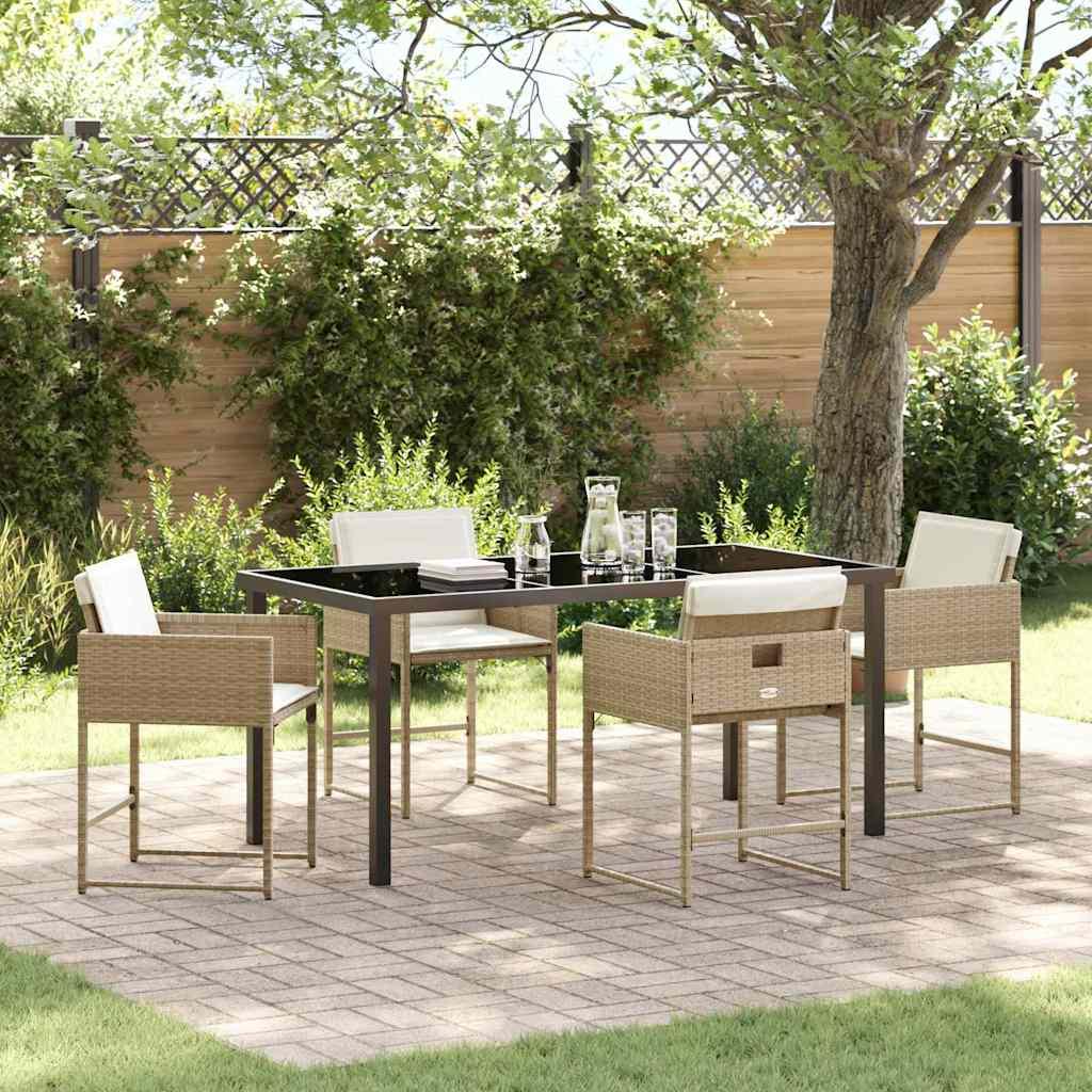 Have spisebordssæt i beige polyrattan - 5 dele med glasbord