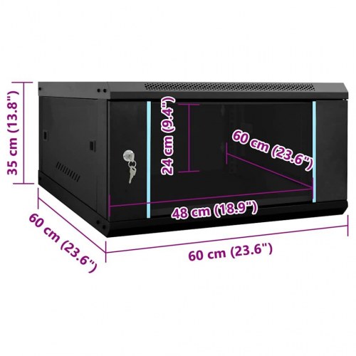 Netværksskab med opbevaring Sort 60 x 60 x 35 cm Stål