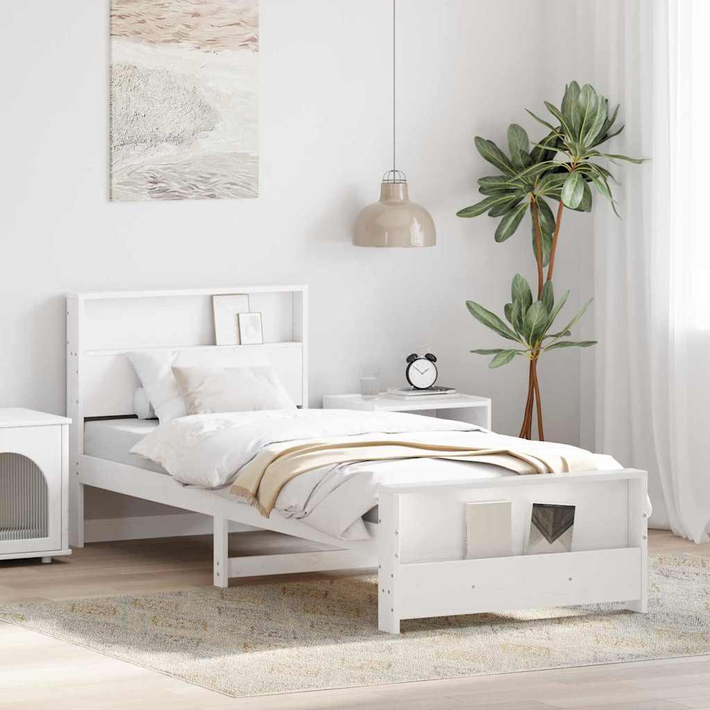 Sengestel med hovedgærde Hvid 100 x 200 cm Massivt fyrretræ