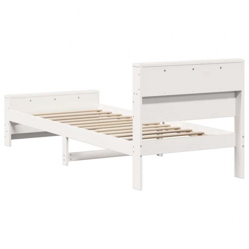 Sengestel med hylde hvid 90 x 200 cm i massivt fyrretræ