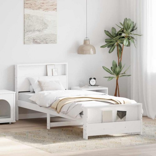 Sengestel med hylde - hvid 80 x 200 cm