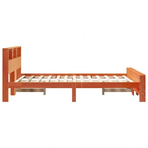 Sengestel med hylde - voksbrun 140 x 190 cm i massivt fyrretræ