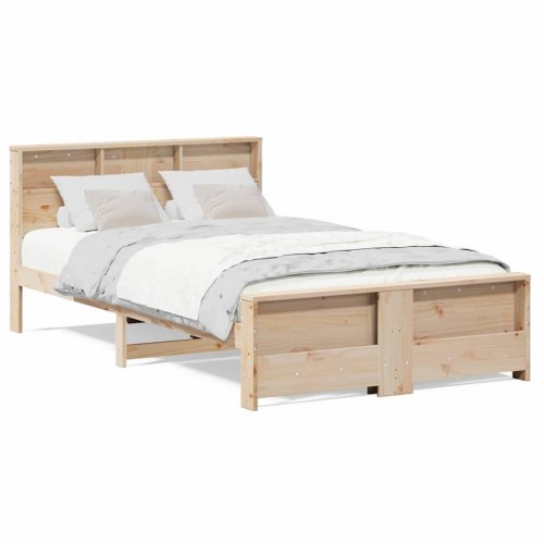 Sengestel med hylde i massivt fyrretræ - brun 135 x 190 cm