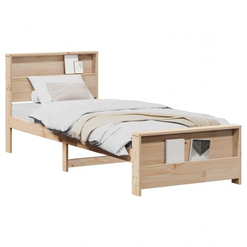 Sengestel med hylde - brun 90 x 190 cm i massivt fyrretræ