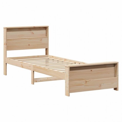 Sengestel med hylde - brun 75 x 190 cm massivt fyrretræ