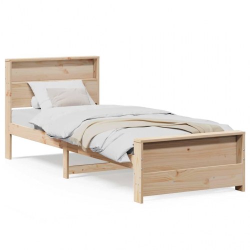 Sengestel med hylde - brun 75 x 190 cm massivt fyrretræ