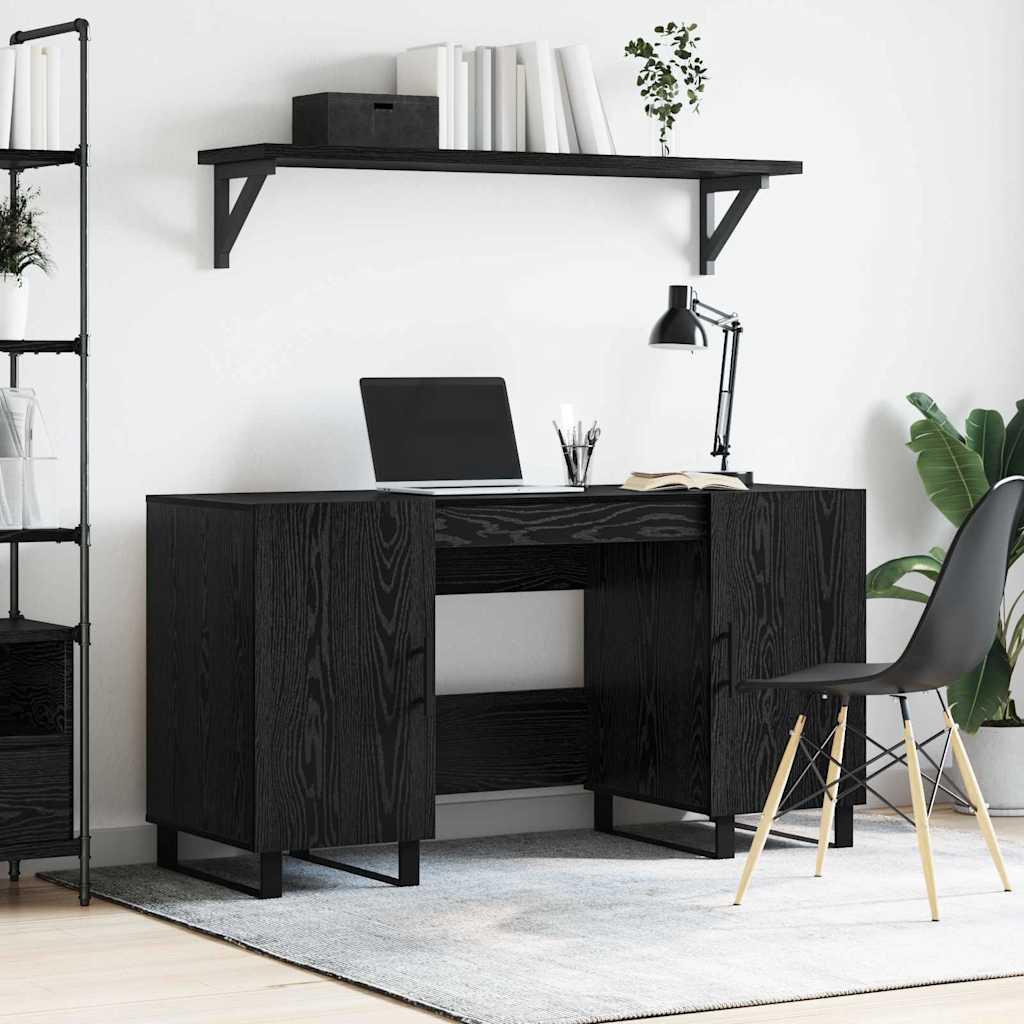 Bord med hylde med dør Sort eg 140 x 50 x 75 cm Konstrueret træ