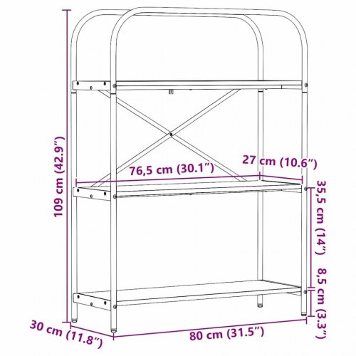 Bogreol med 3 hylder 80 x 30 x 109 cm - sonoma eg
