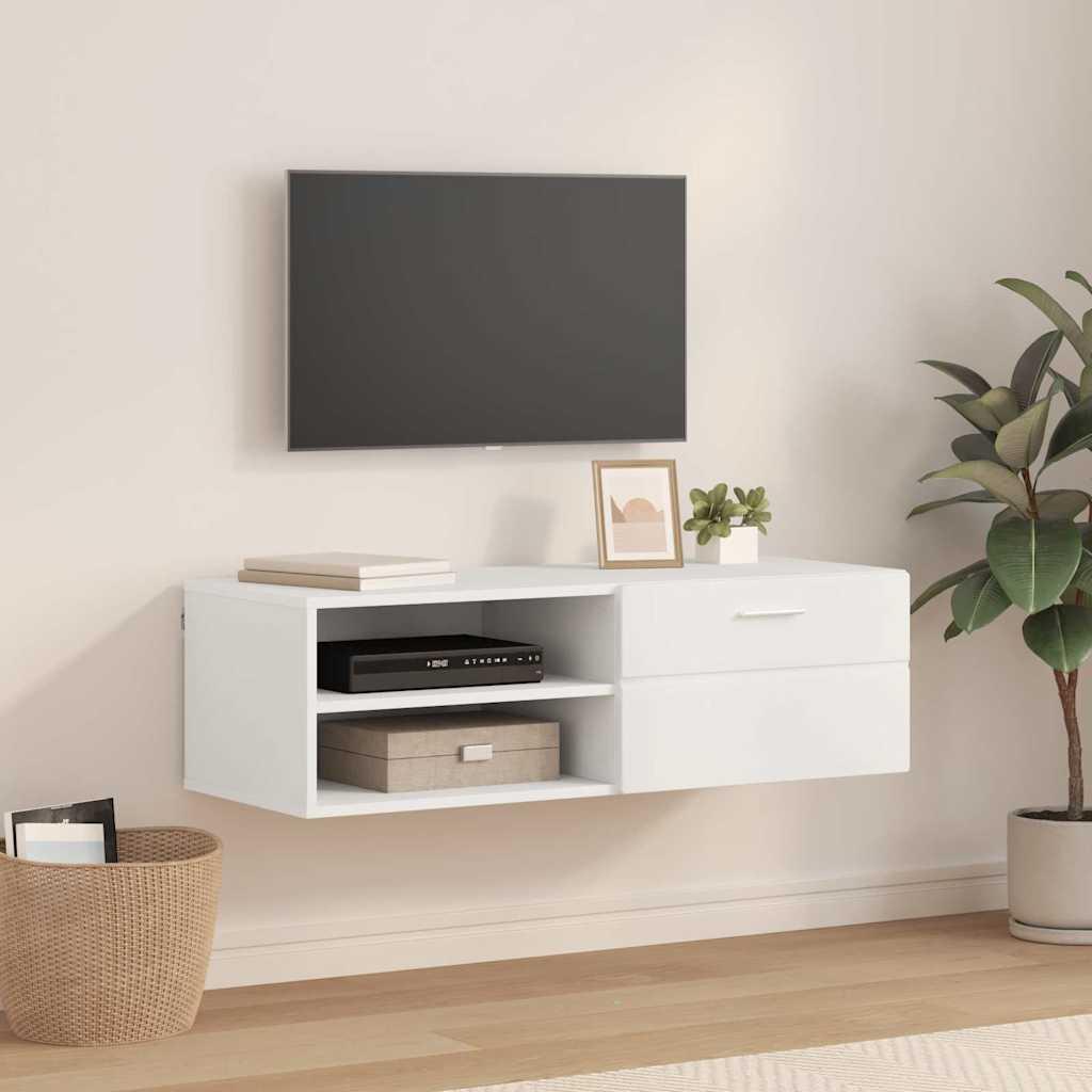 TV-skab med skuffe Hvid 100.5 x 39 x 30 cm Konstrueret træ