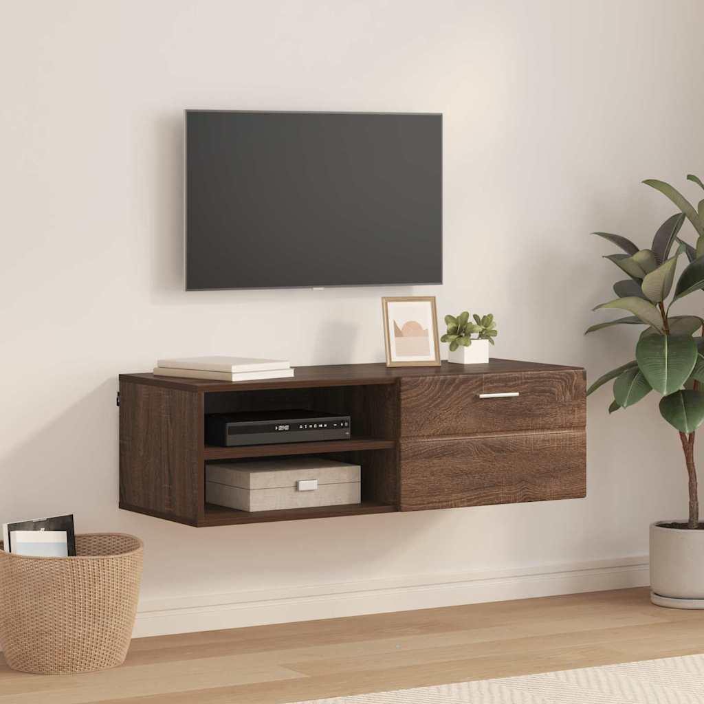 TV-skab med skuffe Brun eg 100.5 x 39 x 30 cm Konstrueret træ